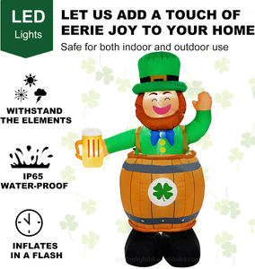 Decoración Inflable para Jardín con Luz LED Impermeable para el Día de San Patricio, Duende de 1.5 Metros con Vaso de Cerveza, Alimentado por CC - Product Image 6