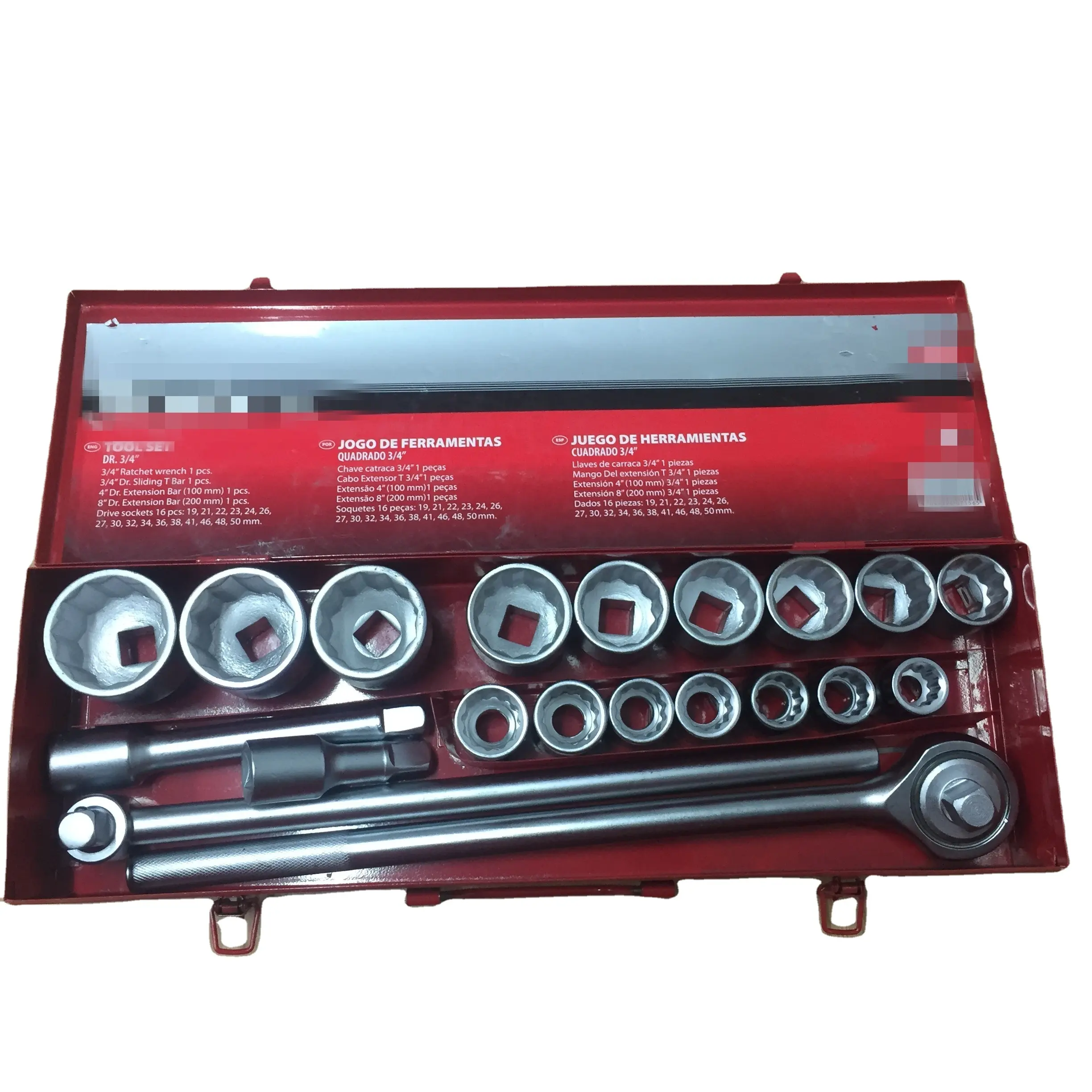 20PCS 3/4"DR heavy duty Socket ratchet wrench kits truck tyre repair with metal Case+ Color Sleeve