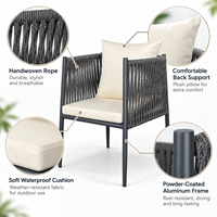 Fauteuil d'extérieur en corde tressée à la main avec coussin imperméable et structure en aluminium thermolaqué