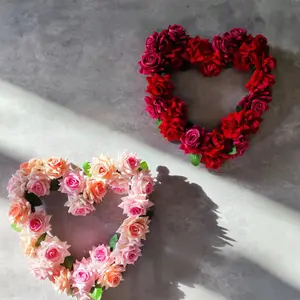Karangan bunga mawar buatan Musim Semi, karangan bunga matahari luar ruangan, dekorasi hati gantung Hari Valentine untuk Hari Ibu