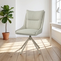 Fauteuil pivotant moderne beige à hauteur réglable, rotation à 360°, structure métallique, chaise de salle à manger aspect lin pour la maison, le bureau et la salle à manger