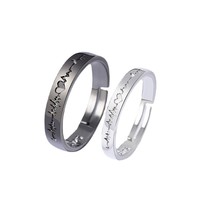 Nouvelle bague tendance pour couple, plaquée cuivre et argent, motif ECG battement de cœur, cadeau, vente en gros, marque MUJING