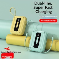 Mini Banco de Energía Portátil de 20W con Cable Integrado, 10000mAh, Carga Súper Rápida de 22.5W, Pantalla Digital