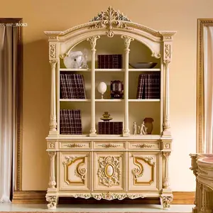 Custom High-End European Luxury Bookcase French Large Painted Solid Wood Cabinet Villa Living Room Furniture