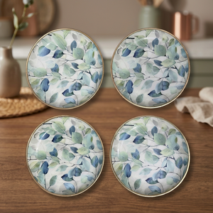 Sous-verre artisanal à motif de feuilles avec imprimé botanique bleu-vert pour une décoration élégante de la maison et de la table à manger - Product Image 2