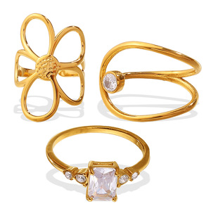 แหวนเพชรทรงเรขาคณิตลายดอกไม้สำหรับผู้หญิง เครื่องประดับงานปาร์ตี้สุดหรู โทนสีทอง ดีไซน์ปรับขนาดได้ - Product Image 5