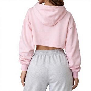 Sudadera Corta Rosa de Forro Polar Premium para Gimnasio, de Alta Elasticidad, para Entrenamiento, Fitness, Running, con Logotipo Bordado, Sudaderas Cortas para Mujer al por Mayor - Product Image 5