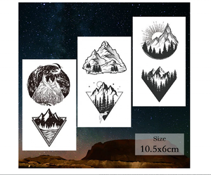 62 Fogli di Tatuaggi Temporanei con Motivi di Montagna, Inclusi Tatuaggi Impermeabili Neri con Geometrie, Sole, Stelle, Luna, Alberi, Triangoli - Product Image 3