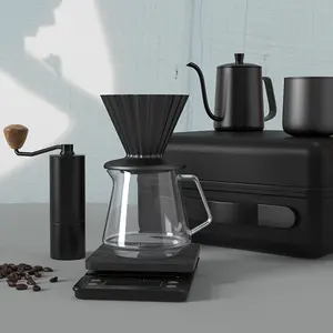 DHPO Luxus-Kaffeekit mit Doppelschicht-Kaffeetasse manueller Mühle Übergießer tragbarer Kaffeekanne-Tropf-Set für Reisen