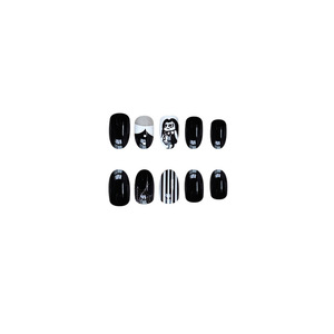 Ins Style Nail Art Tips para niñas pequeñas, uñas de almendra blancas y negras, productos terminados de telaraña de Halloween al por mayor - Product Image 4