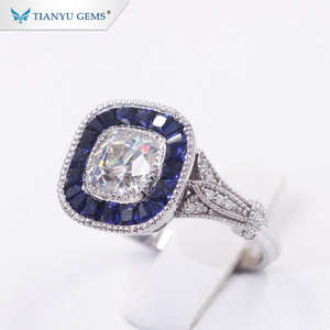 <span class=keywords><strong>Bague</strong></span> personnalisée en or <span class=keywords><strong>blanc</strong></span> 14k/18k 6.5*6.5mm Coussin Old Mine Cut Moissanite 34 # <span class=keywords><strong>Bague</strong></span> de fiançailles en <span class=keywords><strong>saphir</strong></span> synthétique - Product Image 4