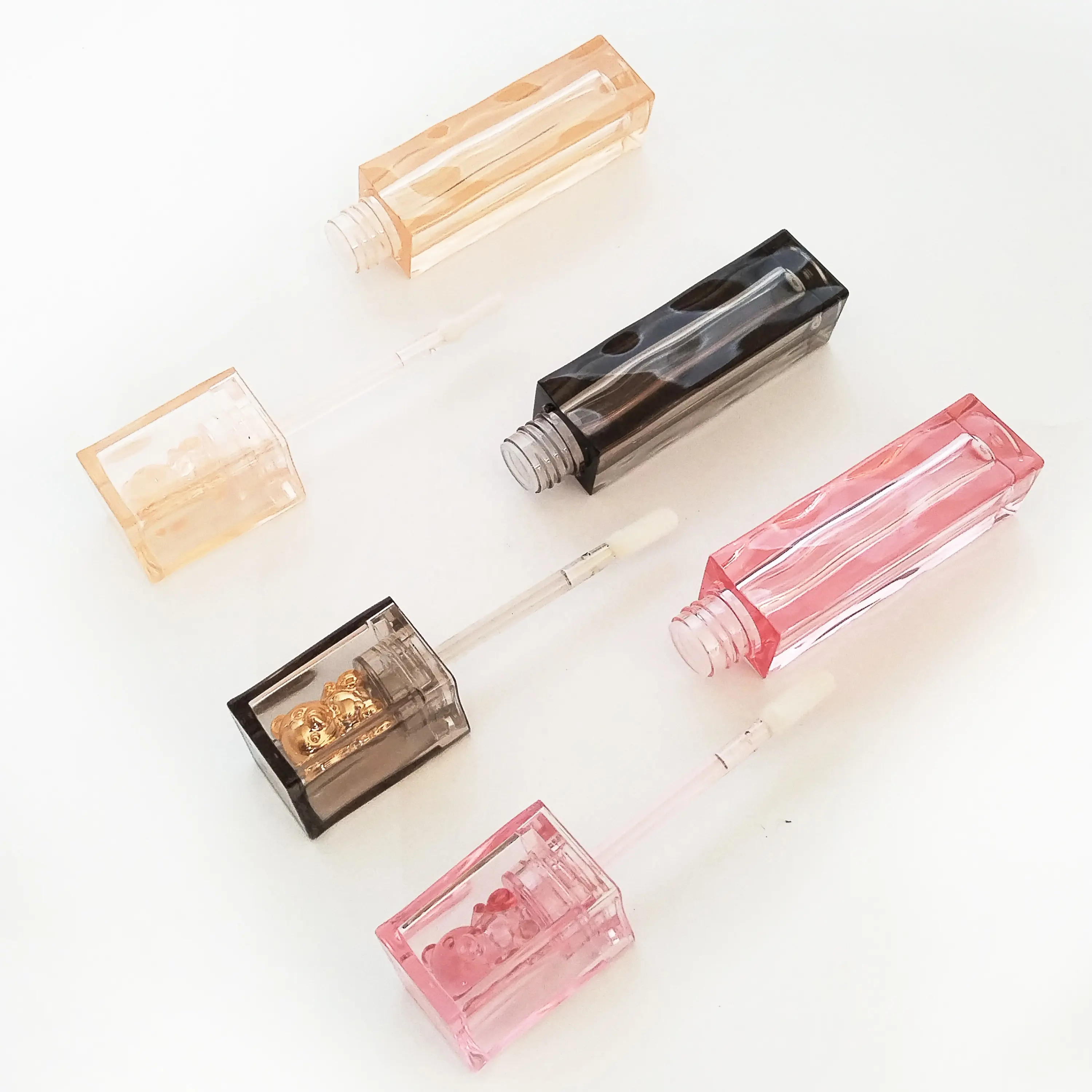Clear square lip color tube color wholesale lip gloss extrusion tube with brush cosmetic packaging lip color tube