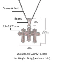 2025 nouvelle mode empilé trois croix pendentif collier plaqué or Style Hip Hop Unique 'glacé' Zircon laiton pendentifs fins