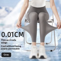 Leggings d'été fins pour femme, en soie glacée effet peau de requin, protection solaire, longueur 7/8, haute élasticité, pour le yoga et les activités de plein air