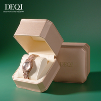 Boîte à montre en cuir PU de luxe rose clair, boîte à montre avec logo personnalisé, boîte cadeau de couleur, boîte à montre octogonale avec coussin pour montre