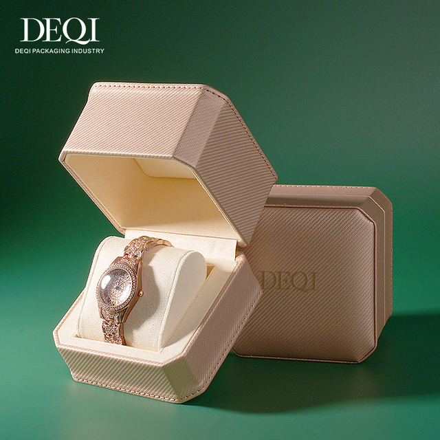 Light pink Luxury PU Leather Watch Box Packaging Watch Box with Custom logo Color Gift Box Octagonal Watch Box with Watch Pillow