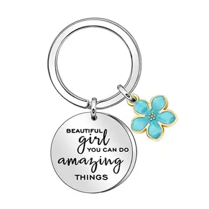 Stainless Steel Gift Key Chain Gift Round Tags Pendant Keychain Beautiful Girl You Can Do Amazing Things Key Ring