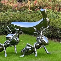 Sculpture d'abeille en acier inoxydable poli, décoration moderne de jardin extérieur, statue d'animal en métal