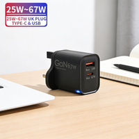 Pengisi Daya Super Cepat Listrik UK EU US dengan Port QC3.0 USB-C & USB-A, Pengisi Daya Dinding untuk Ponsel & Earphone, Bahan ABS