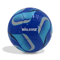 Ballon de football en cuir PVC Welstar Shiny Blue Color 2,7 mm, tailles 5, 4, 3, 1, avec design personnalisé pour l'entraînement et la promotion des clubs.
