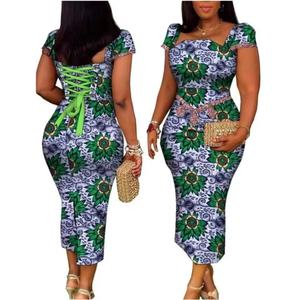 Robes Dashiki Africaines pour Femmes Coupe Ajustée en Coton Brodé Imprimé Africain Ankara Mode Nigériane Robes de Soirée d'Été 5085 - Product Image 4