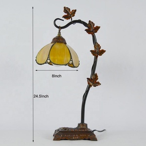 LongHuiJing Tiffany-Style 1-<b>Light</b> Multicoloured Stained Glass Table Lamp with Cone Shade Grape Leaf Design AC Powered - Product Image 3