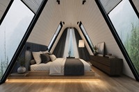 Chalet de luxe en aluminium à grain de bois, modèle A-frame, 20 pieds, 40 pieds, maisonnette préfabriquée, cabane modulaire pour Airbnb, complexes hôteliers et projets de jardinage