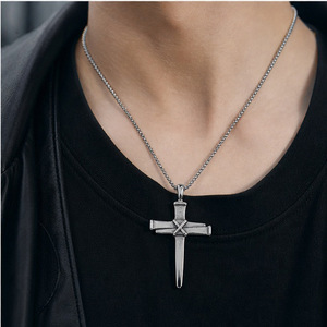 yunnique <b>Cross</b> Necklace Stainless Steel Unisex Pendant Geometric Design Heavy Duty Hip Hop Street Trendy Jewelry - Product Image 2