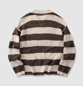 Tùy Chỉnh Thêu Biểu Tượng Lỏng Người Đàn Ông Giản Dị Của Polo Áo Len 100% Bông Sọc Thiết Kế Phong Cách Đường Phố Áo Len Cho Nam Giới - Product Image 2