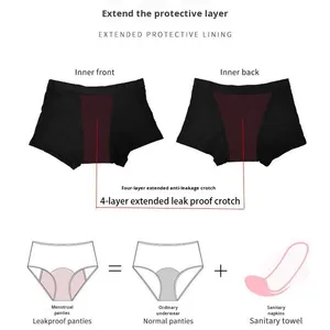 Short mi-haut confortable à quatre couches anti-fuite motif solide pour période exportation transfrontalière sous-vêtement boxer grande taille - Product Image 3