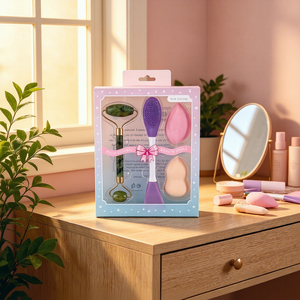 <span class=keywords><strong>Kit</strong></span> de Soins du Visage 4-en-1 en Gros : Rouleau de Jade, Masseur, Brosse Nettoyante et Éponge de <span class=keywords><strong>Maquillage</strong></span> – Facile à Utiliser pour Femme - Product Image 1