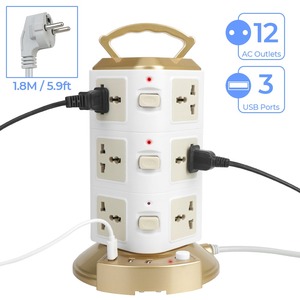 Bảo Vệ Quá Tải 2500W Tháp Đa Điện Dải EU US UK Au Ổ Cắm Phổ Quát EU Cắm Với 3 USB Dọc 12 Cách Cửa Hàng - Product Image 2