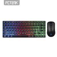 Nouveauté : Clavier et souris sans fil miniatures pour jeux avec rétroéclairage LED arc-en-ciel USB, étanches, avec 4800 DPI et 10 touches de raccourci