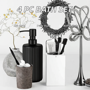 Modern Home Decor Bathroom Accessories <b>Set</b> 1-Piece Glass & Plastic Accessory <b>Set</b> Includes <b>Soap</b> Dispenser & Toothbrush Holder - Product Image 2