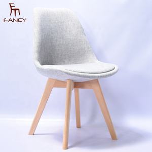Silla de comedor moderna y suave acolchada para sala de estar, asiento de madera con tulipán blanco, gris y azul, sin brazos, para restaurante y cocina - Product Image 1