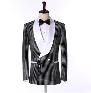HD215 Fashion Suit uomo nero <span class=keywords><strong>bianco</strong></span> stampa a quadri 2 pezzi Set ultimi disegni di pantaloni da cappotto cantante da palcoscenico <span class=keywords><strong>Costume</strong></span> Slim Fit - Product Image 3