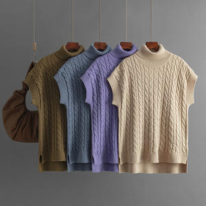 Pull sans manches en maille torsadée unie, col rond ample, plusieurs couleurs, logo personnalisé, streetwear d'hiver pour femmes - Product Image 1