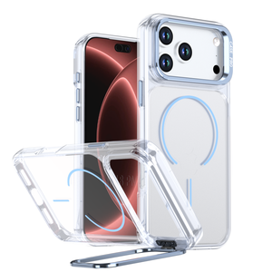 Nueva Funda Magnética Transparente para iPhone 18 12 13 17 Pro Max 14 15 16 Plus Air con Soporte Metálico Oculto para Lentes y Cubierta Protectora - Product Image 1