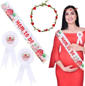 Décorations de fête prénatale sur le thème des animaux de la ferme pour garçon, Écharpe de maternité « Future maman » avec animaux de la ferme, Bouton « Future maman » et « Future <span class=keywords><strong>papa</strong></span> », Couronne de fleurs et Bandeau - Product Image 1