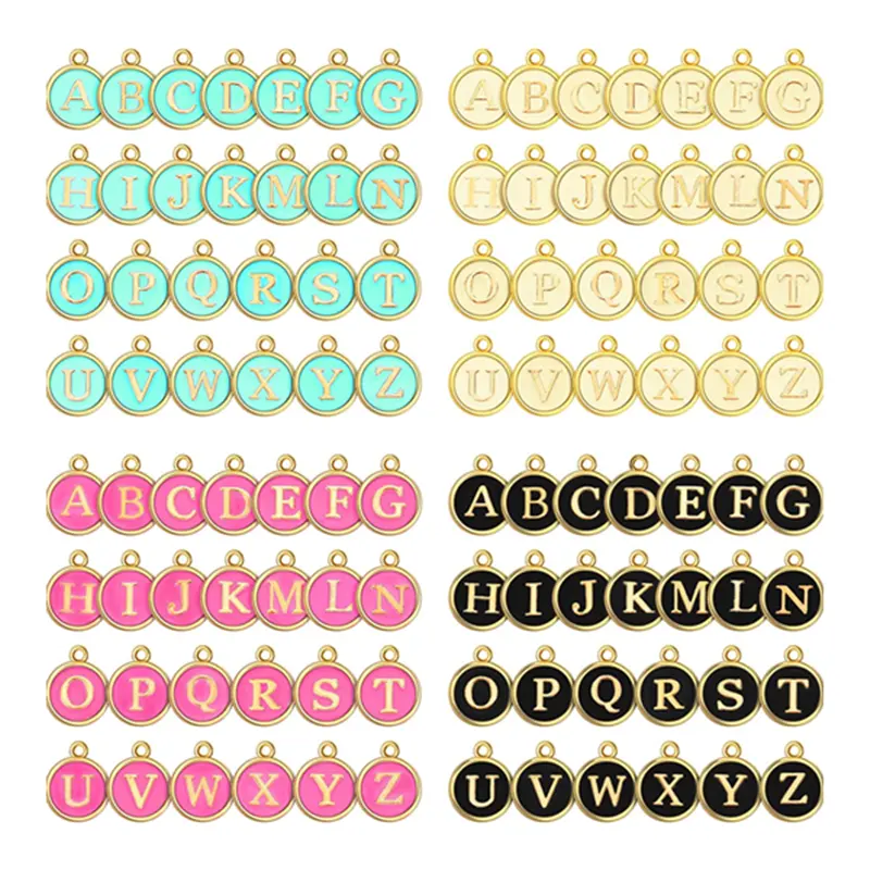 Pingente de letras mistas esmalte de metal, pingente dupla face inicial A-Z do alfabeto para colar, bracelete e joias