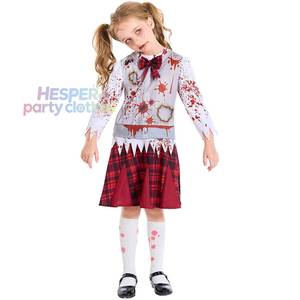 Nuevo Disfraz de Halloween de HP para Niñas, Vestido de Cosplay a Cuadros Rojos Ensangrentados de Zombie - Product Image 1