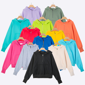 Grande taille en gros femmes 1/4 Zip pull vêtements personnalisé Vintage recadrée en détresse athlétique sweats à capuche vêtements d'hiver pour les femmes - Product Image 1