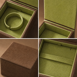 Coffret à bijoux en daim vert olive et marron Zebopak avec boîte à bagues, boucles d'oreilles et collier, collection de cadeaux de Noël, vente en gros - Product Image 3