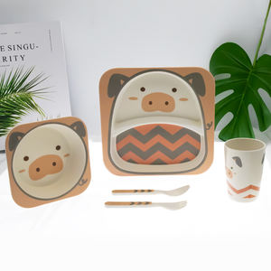 Ensemble de 5 pièces à imprimé Animal de dessin animé, couverts pour enfants, assiettes en Fiber de bambou avec tasse, vaisselle - Product Image 1