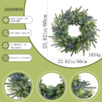 Guirlande de Noël artificielle avec des branches de végétation persistante mixtes, des baies bleues et des feuillages naturels, 60 cm, vente en gros