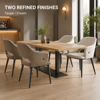 Tables et chaises de restaurant, fauteuil beige avec base croisée pour aménagement de cafés et plans de sièges pour hôtels