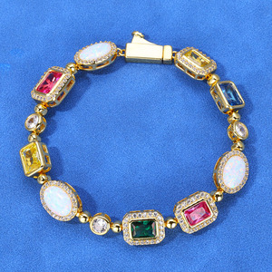 Bracelet de luxe multicolore en moissanite et pierres précieuses, en argent sterling 925 plaqué or 18 carats, chaîne à maillons Hiphop effet diamant arc-en-ciel glacé - Product Image 4