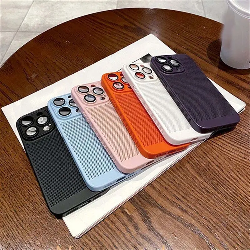Mesh Breathable Bumper Shockproof Hard Cooling Heat Dissipation Candy Color Phone Case For iPhone 15 14 13 12 11 Pro Max Plus