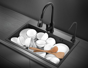 Fregadero de cocina de cuarzo personalizado de alta calidad, fregadero de cocina de Piedra Negro, cuenco <span class=keywords><strong>doble</strong></span>, <span class=keywords><strong>lavabo</strong></span> que contiene drenaje - Product Image 6