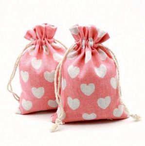 Eco Friendly Cute Printed Pink <b>Small</b> Cloth <b>Gift</b> Packaging Muslin Linen Cotton Canvas Drawstring Bags With Logo - Product Image 2